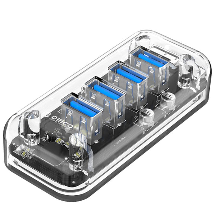 Skanto | 7-i-1 Transparent USB3.0 Hub med Strømtilkobling, for Kontor, Studie, Spill og Mer