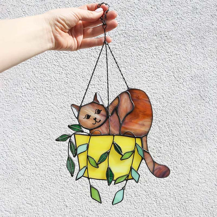 Skanto | Katt i en blomsterpotte Solfanger Glassvindu Henging