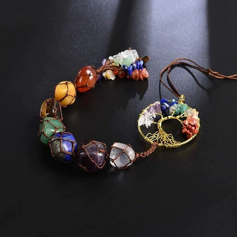 Skanto | 7 Chakra Stein Healing Crystal Livets Tre Dekorasjon