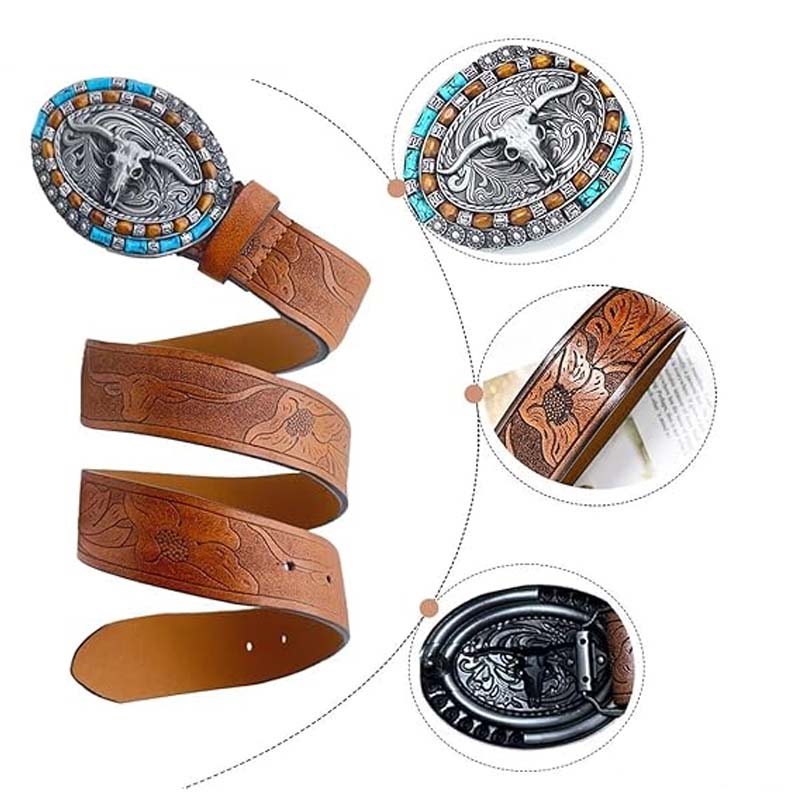 Skanto | Retro Punk Prægede Western Denim Belte