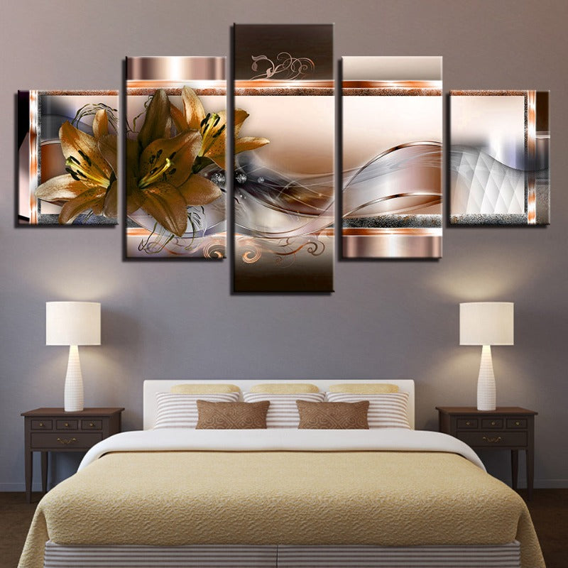 5 stk Golden Flower - lerret veggkunst maleri | Skanto