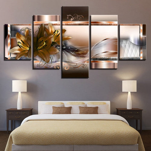 5 stk Golden Flower - lerret veggkunst maleri | Skanto