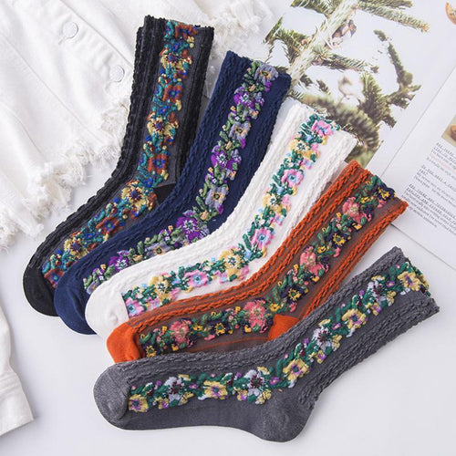 Skanto | Vintage sokker med blomsterbroderi (5 par)