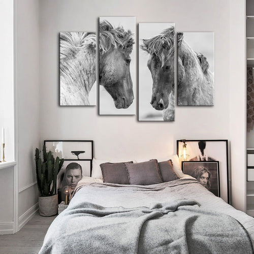 4 Styk To Hvite Hester - Lærred Veggkunst Maleri | Skanto