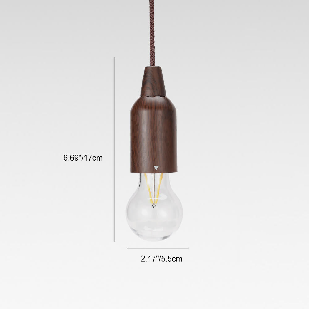 Retro bærbar, vanntett, rund trekjeglelampe med batteri og USB-tilkobling, 1 lyspære, ideell for camping og utendørsaktiviteter