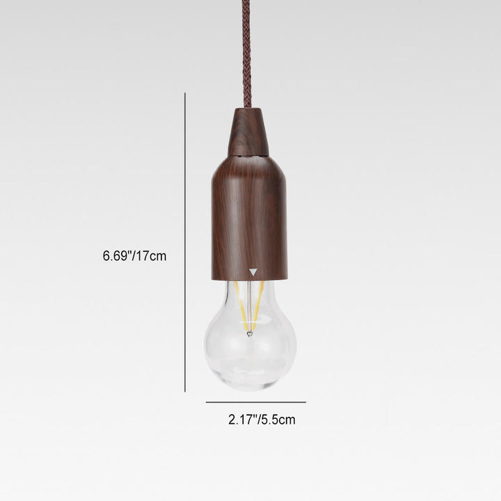 Retro bærbar, vanntett, rund trekjeglelampe med batteri og USB-tilkobling, 1 lyspære, ideell for camping og utendørsaktiviteter