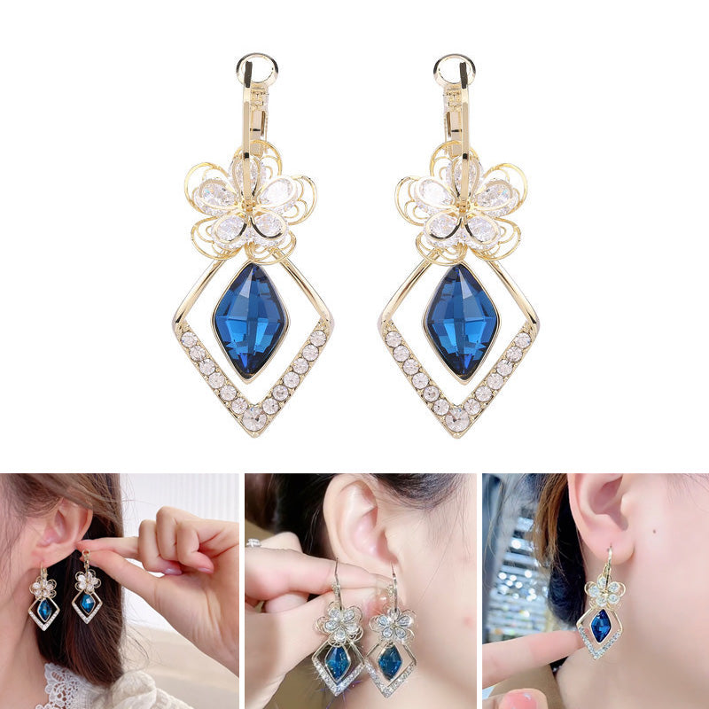 Skanto | Blomst Zircon Rhombic Safir Dangle Øredobber