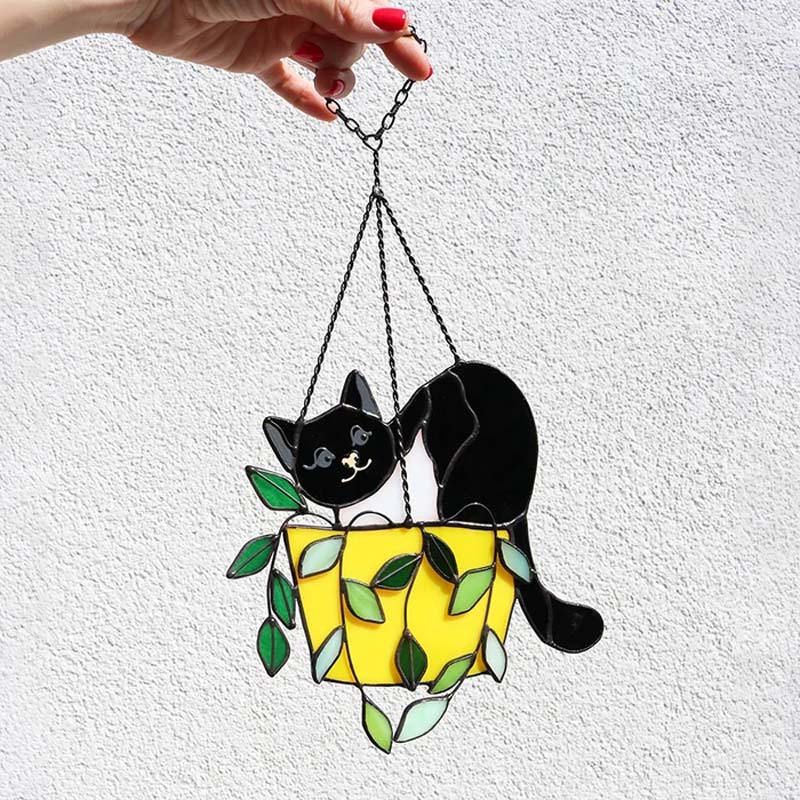 Skanto | Katt i en blomsterpotte Solfanger Glassvindu Henging