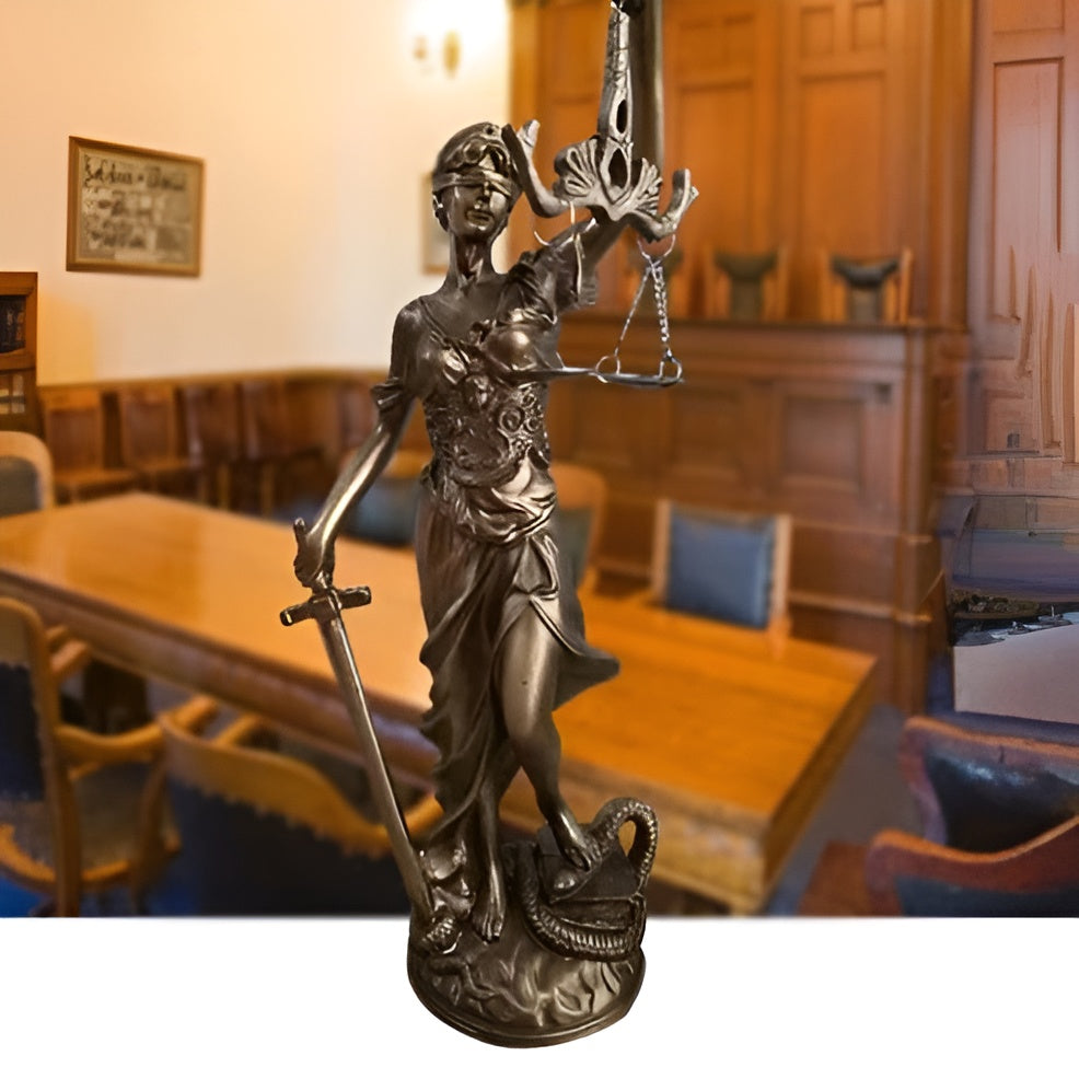Statue av Godin of Justice – En elegant dekorativ skulptur av Justitia