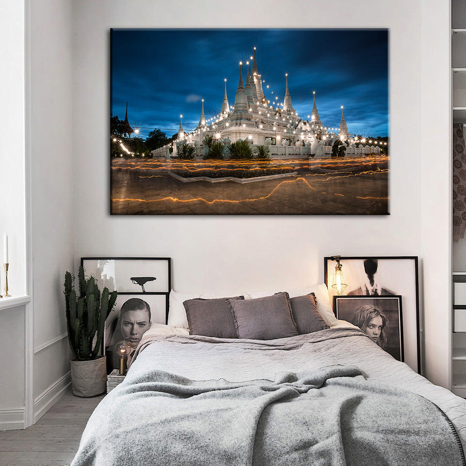 Vakre tempel natt tid - lerret veggkunst maleri | Skanto