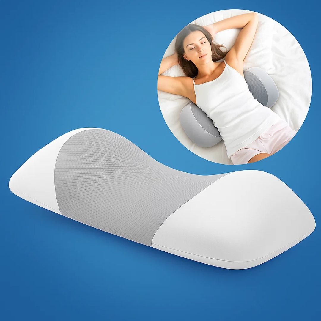 SpineEase | Lumbal støtte minneskum pute – Rygg smerte lindring – Pustende trekk – Ergonomisk søvn hjelp Skanto