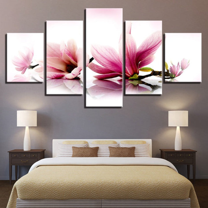 5 stk Hvit Rosa Ombre Blomst - Lerret Veggkunst Maleri | Skanto