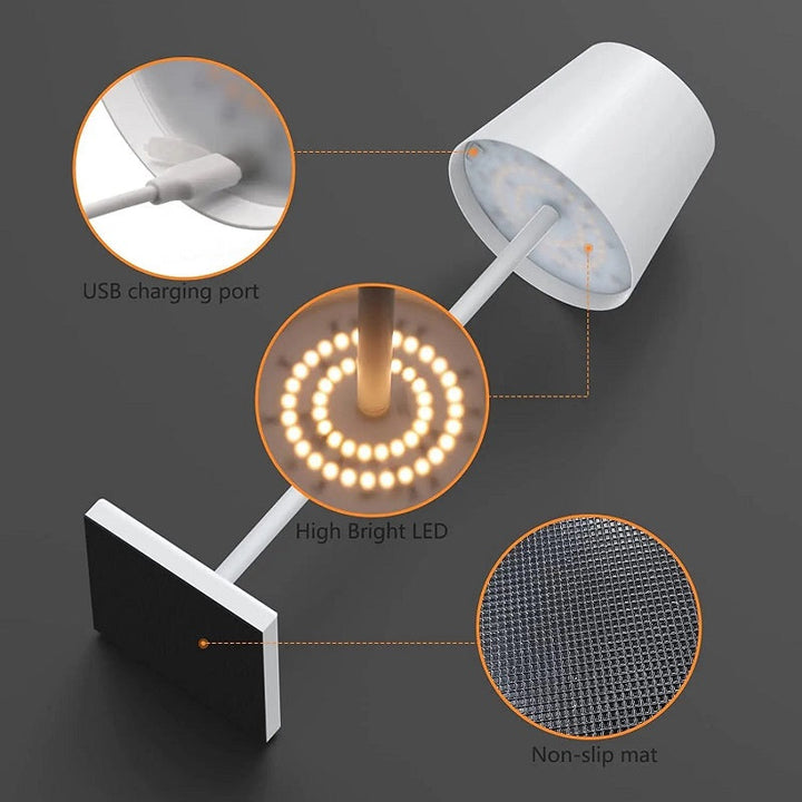Moderne Oppladbar LED Trådløs Bordlampe | Skanto
