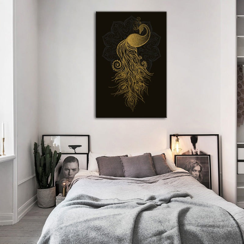 Abstract Golden Mandala Påfugl - Lærret Vegkunst Maleri | Skanto