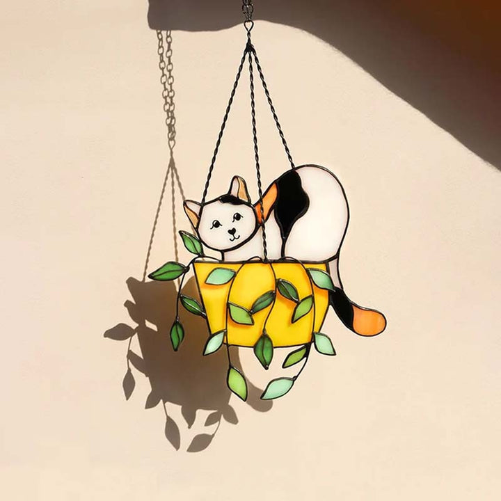 Skanto | Katt i en blomsterpotte Solfanger Glassvindu Henging