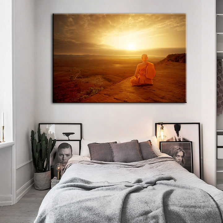 Fredelig solnedgang på klippen – lerretsbilde