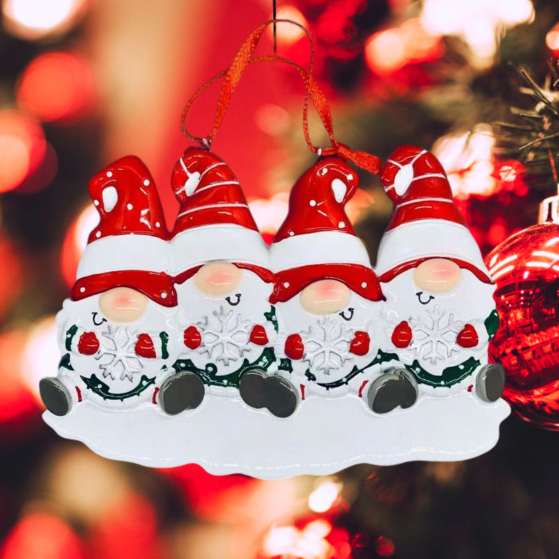 Norvo | 4 Navn-Egen Familie Jule X-mas Tre Dekorasjon Ornament med Navn-Dverger Familie