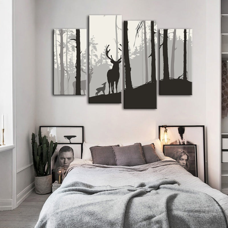4 styk Silhouette Hjerte Familie - Lerret Veggkunst Maleri | Skanto