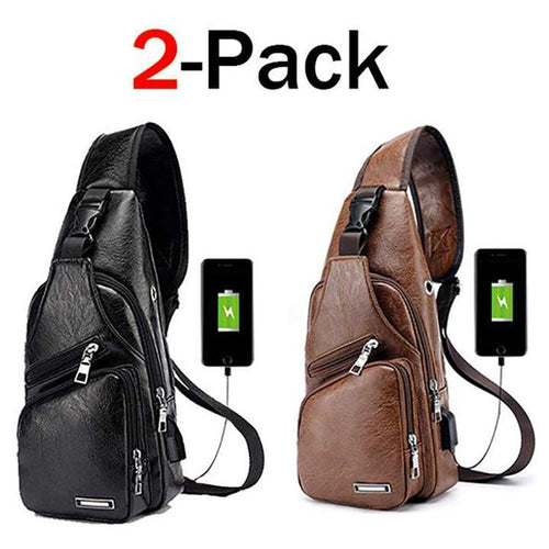 Skanto | Stor Herre Lædertaske Bryst Rygsæk Vandtæt Crossbody Taske med USB