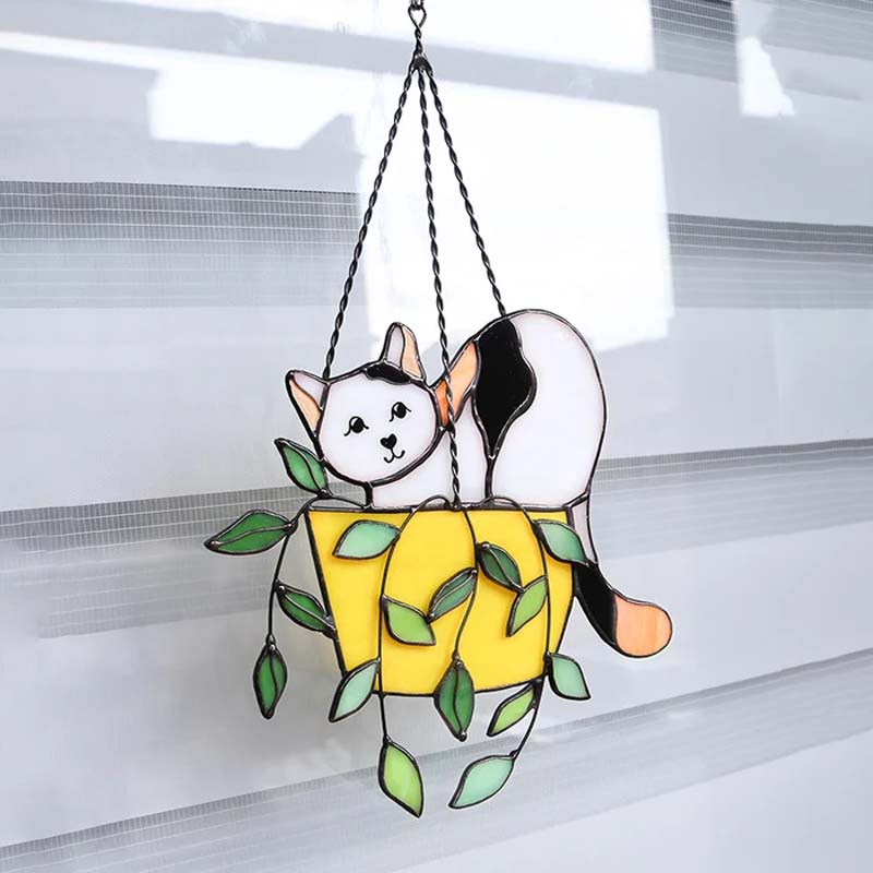 Skanto | Katt i en blomsterpotte Solfanger Glassvindu Henging