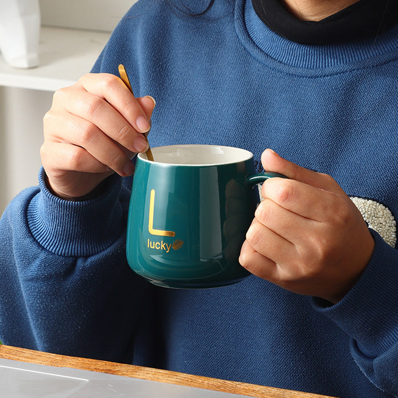 Stor-kapasitet keramikk kopp med lokk og skje kaffekopp gavesett | Skanto