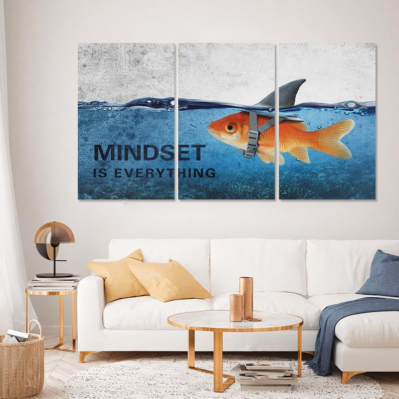 3Pc Abstract Blue Goldfish Shark Posters Canvas Painting | Skanto