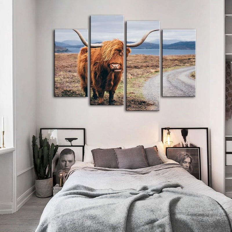4-Piece Beautiful Brown Cow Canvas Wall Art Painting | Skanto