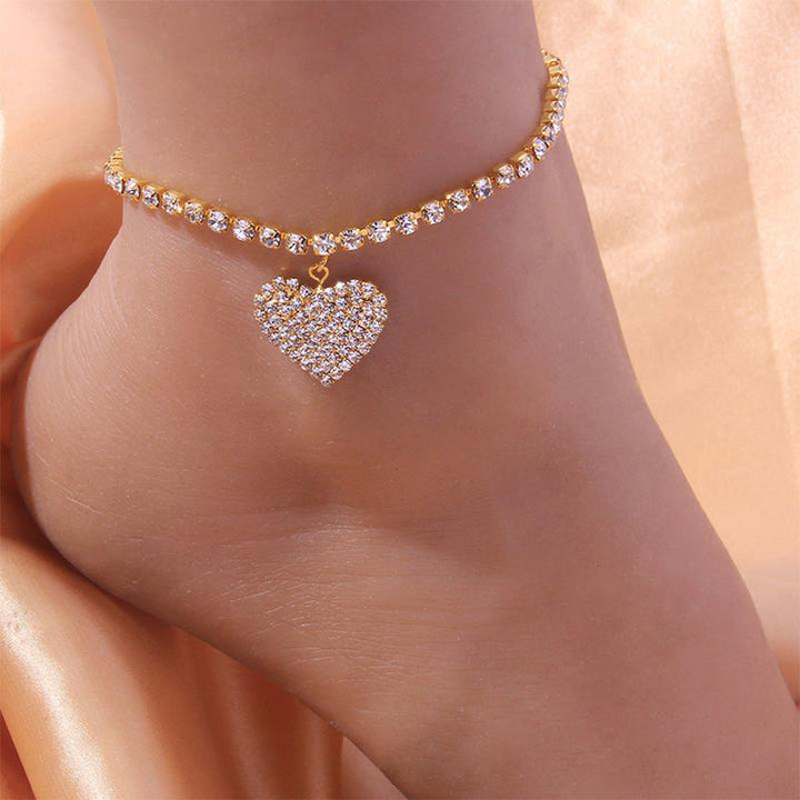 Skanto | Fashion Heart Rhinestone Ankelkjede