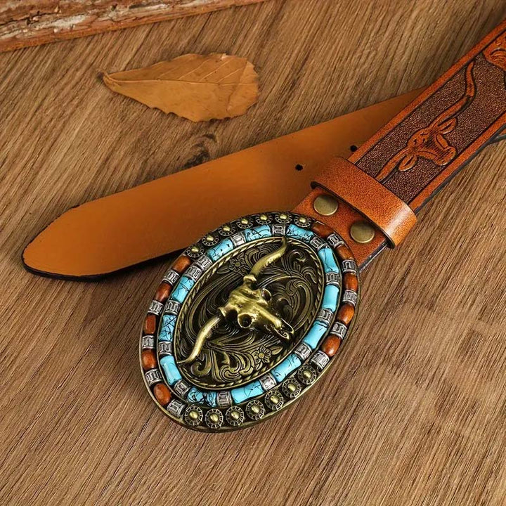 Skanto | Retro Punk Prægede Western Denim Belte