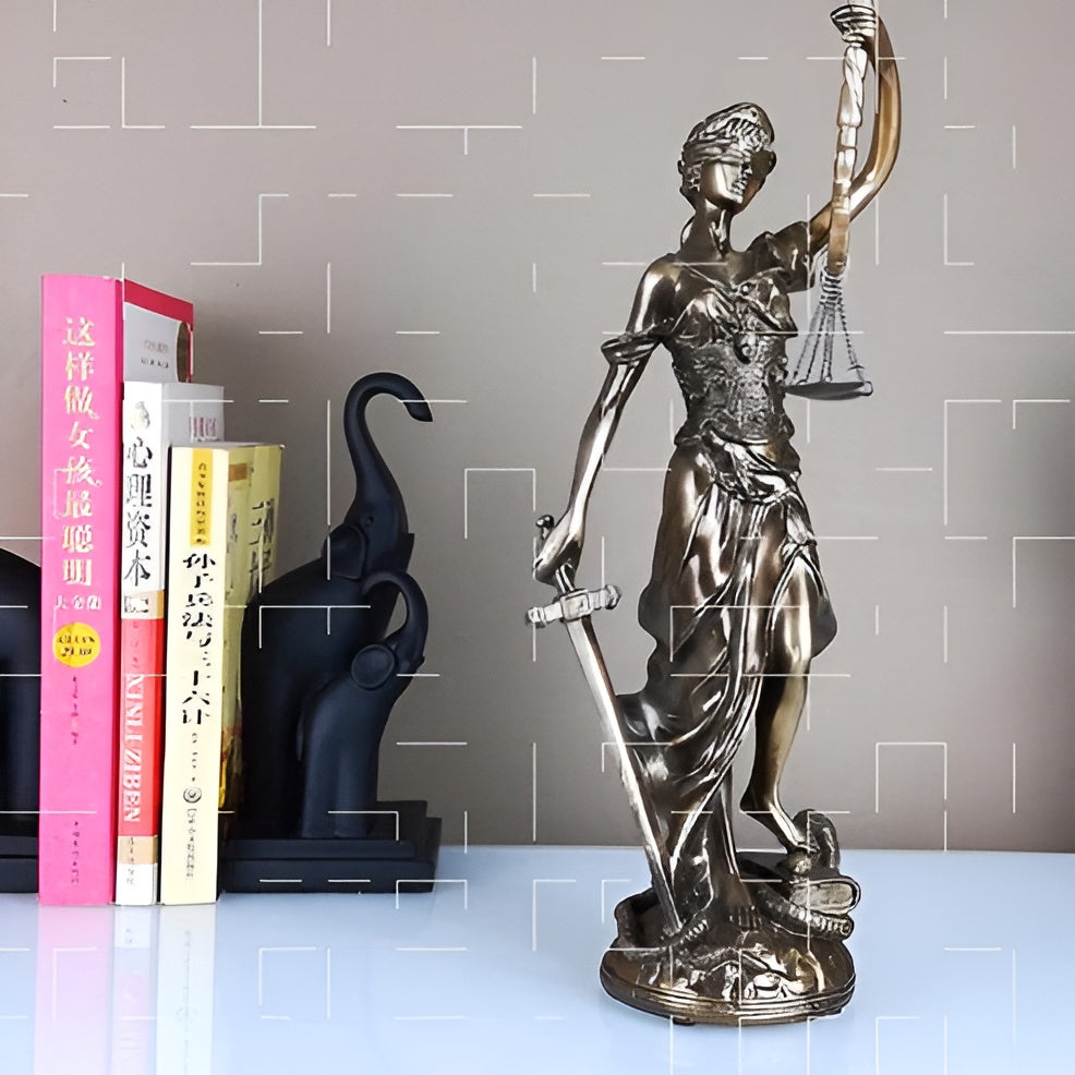Statue av Godin of Justice – En elegant dekorativ skulptur av Justitia