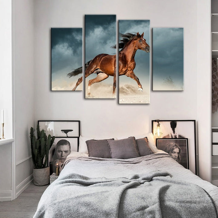 4 Piece Brown Horse in Desert - Canvas Wall Art Painting | Skanto