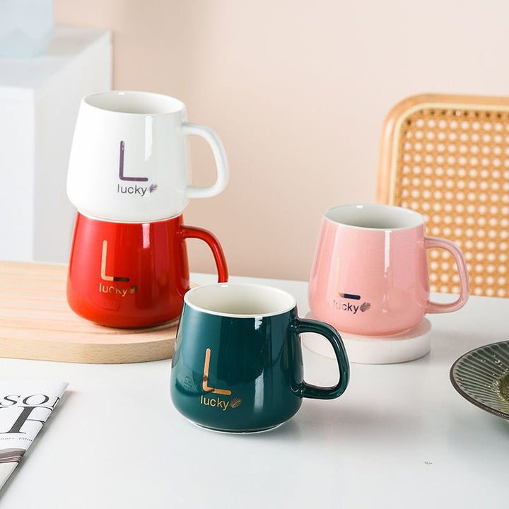 Stor-kapasitet keramikk kopp med lokk og skje kaffekopp gavesett | Skanto