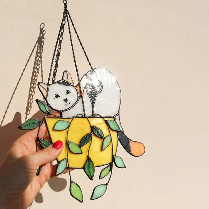 Skanto | Katt i en blomsterpotte Solfanger Glassvindu Henging