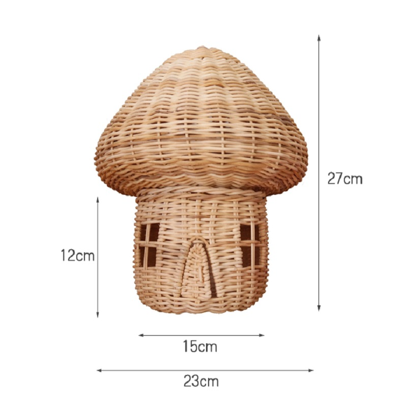 Skanto | Håndlaget Rattan Sopp Hus Ornament – Vakkert Vevd Dekorasjon for Hjemmet