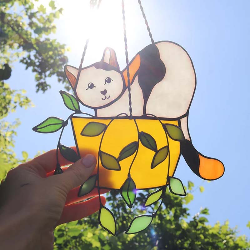 Skanto | Katt i en blomsterpotte Solfanger Glassvindu Henging