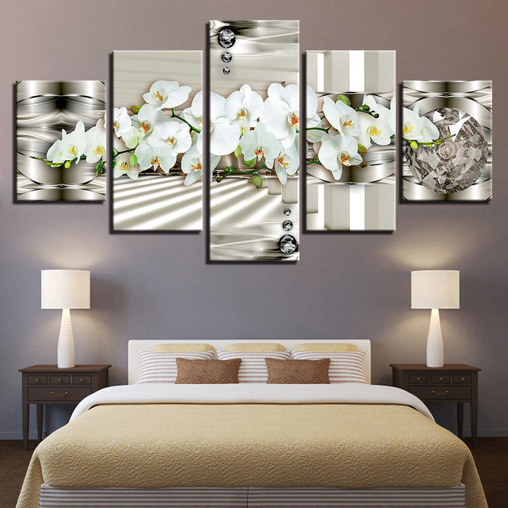 5 stk Hvit Metallic Bakgrunn Blomst - Lerret Veggkunst Maleri | Skanto