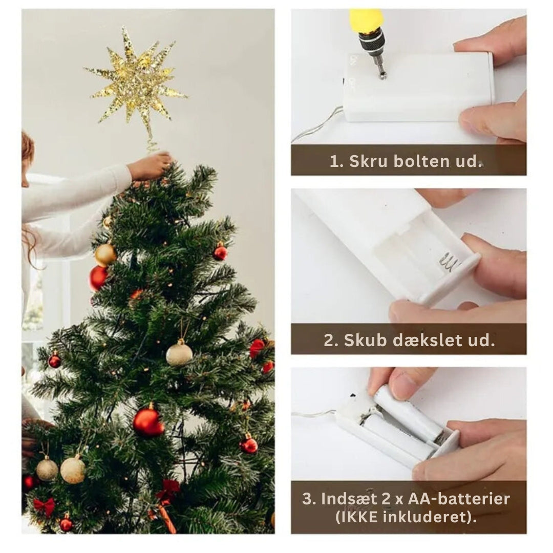 Skanto | TwinkleGlow - LED Stjerne Topp til Tre med Varmt Lys og Enkel Montering