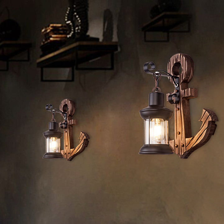 Rustikk tremarina vegglampe med lantern Skanto