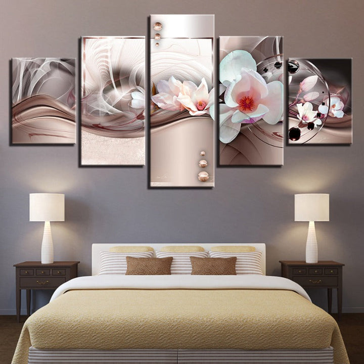 5 stk. Rose Gold bakgrunn Hvit Blomst - Lerret Veggkunst Maleri | Skanto