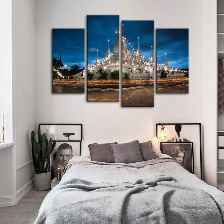 4-Piece Beautiful Temple Night - Canvas Wall Art Painting | Skanto