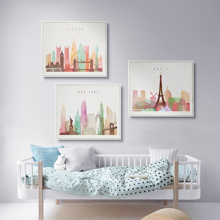 Akvarellmaleri London, New York, Paris – Lerretsbilde