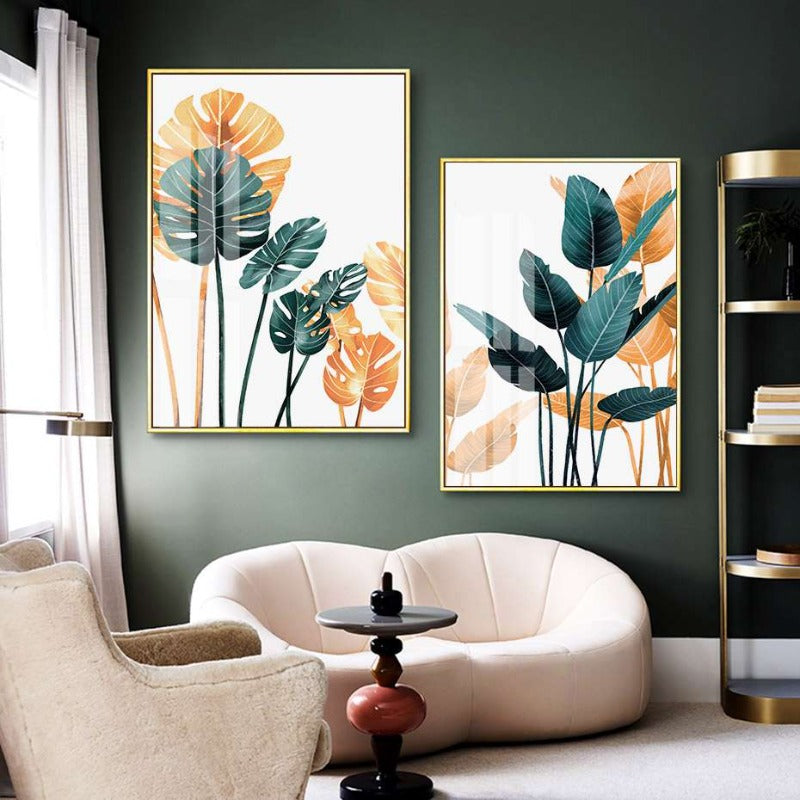Moderne tropiske planter bladtrykk plakat - lerret veggkunst maleri