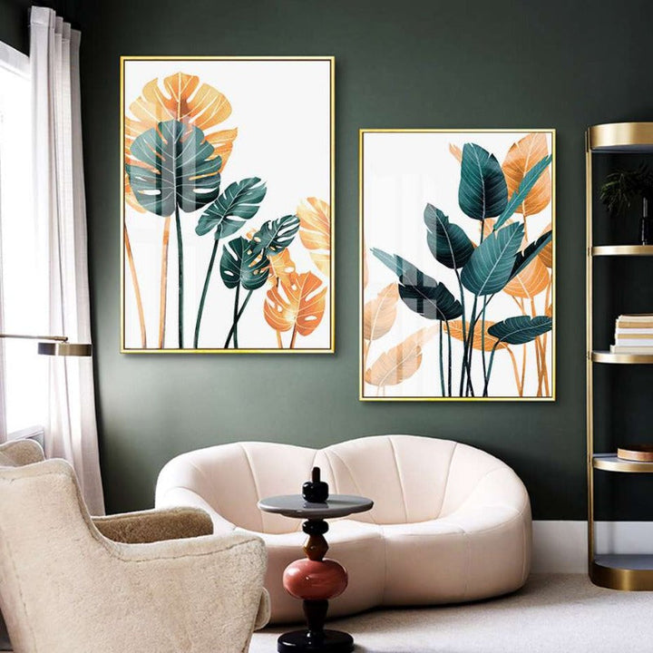 Moderne tropiske planter bladtrykk plakat - lerret veggkunst maleri