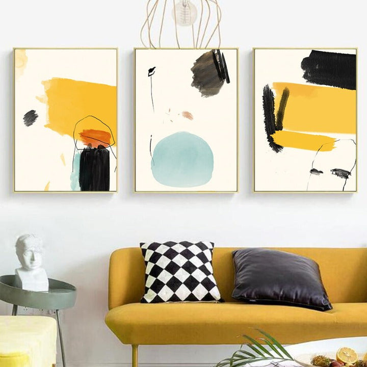 Geometriske abstrakte trendy farger - lerret veggkunst maleri