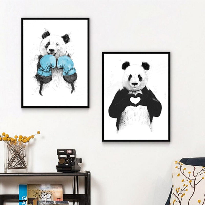Lustiger Boxen Panda Dyr Banksy - Lerret Veggkunst Maleri
