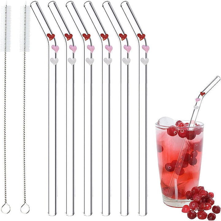 6 PCS Gjenbrukbare Farget Glass Strå med Rengjøringsbørste | Skanto