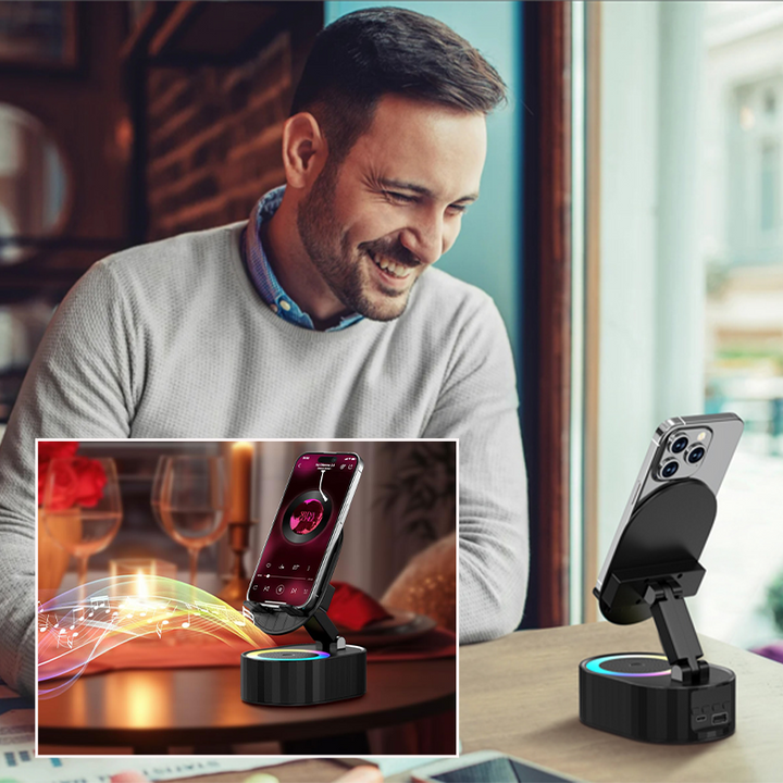 Skanto | 360° Justerbar Telefonsupport med Innebygd Bluetooth Høyttaler