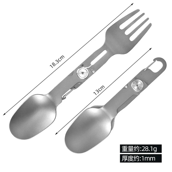 Skanto | Titan Camping Bestikksett - Sammenleggbar Skje, Gaffel, Spisepinner & Bolle for Reising