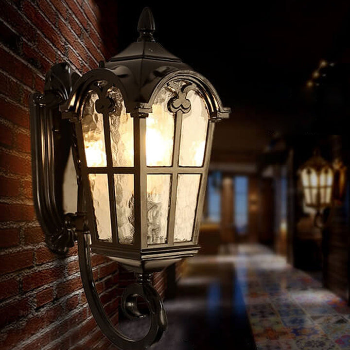 Europeisk Retro Glass Aluminium Lantern Ute Vanntett 1-Lys Vegglampe | Skanto