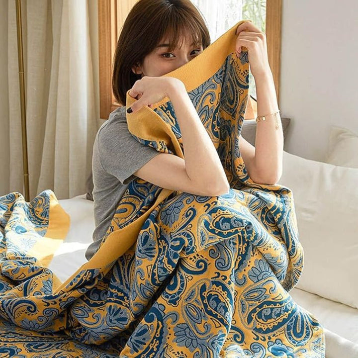 Skanto | Azure Golden Retro Bomullteppe